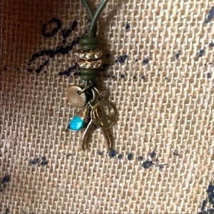 Ettika Good luck‎ charm wishbone necklace on green cord